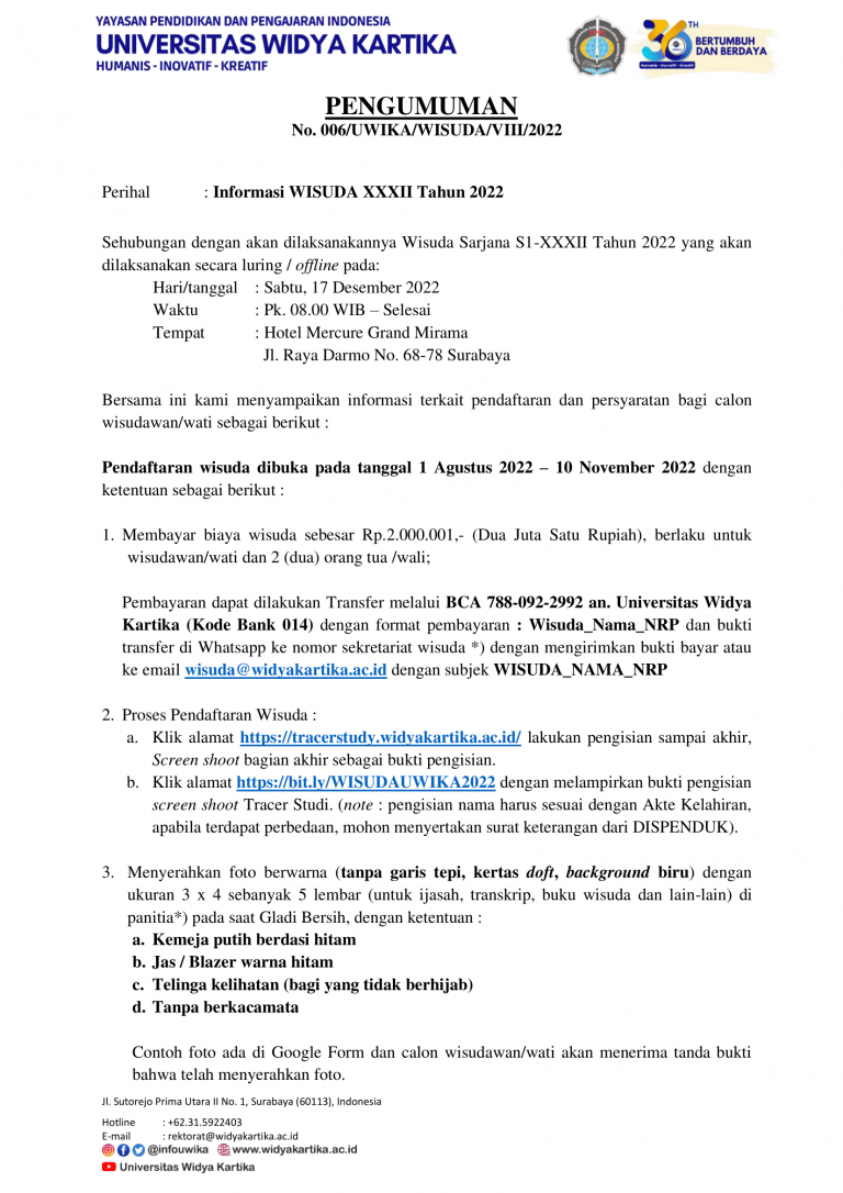 PENGUMUMAN WISUDA-XXXII TAHUN 2022-1