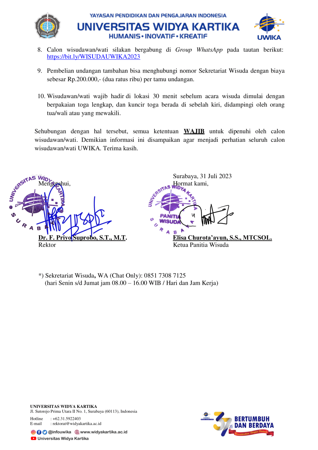 PENGUMUMAN WISUDA-XXXIII TAHUN 2023-2